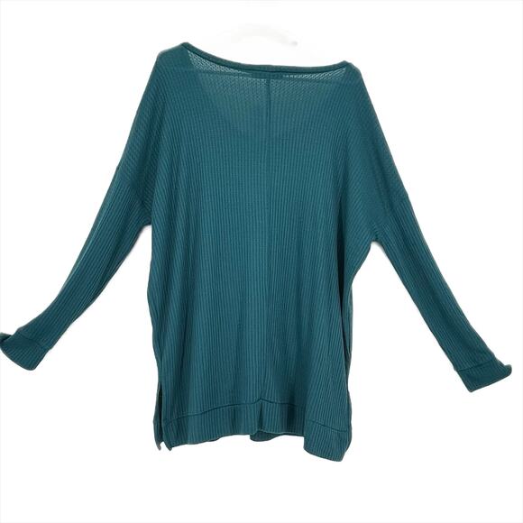 Shelia Rose Waffle Textured V-Neck Top in Green Size XL - Picture 3 of 6